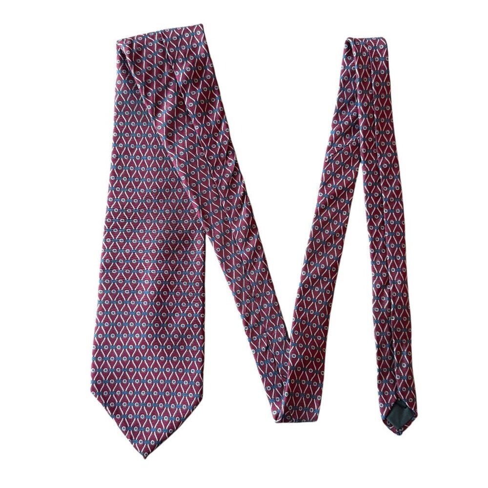 Vintage Regent Bert Pulitzer Burgundy Teal Geometric Silk Tie Mens Necktie USA - Picture 8 of 11